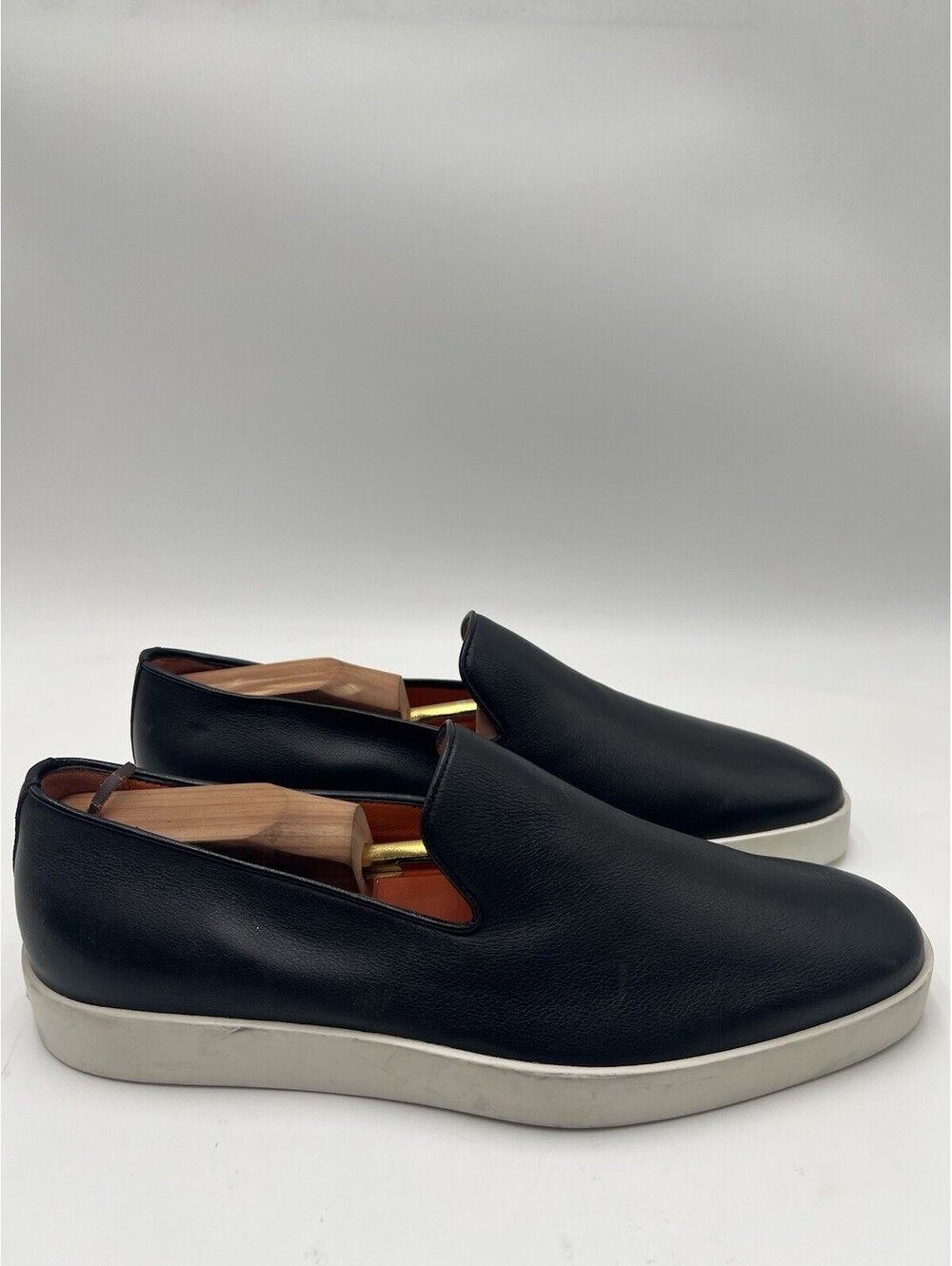 Santoni Men's Atlantis Black Leather Slip-On Loafers Size 9